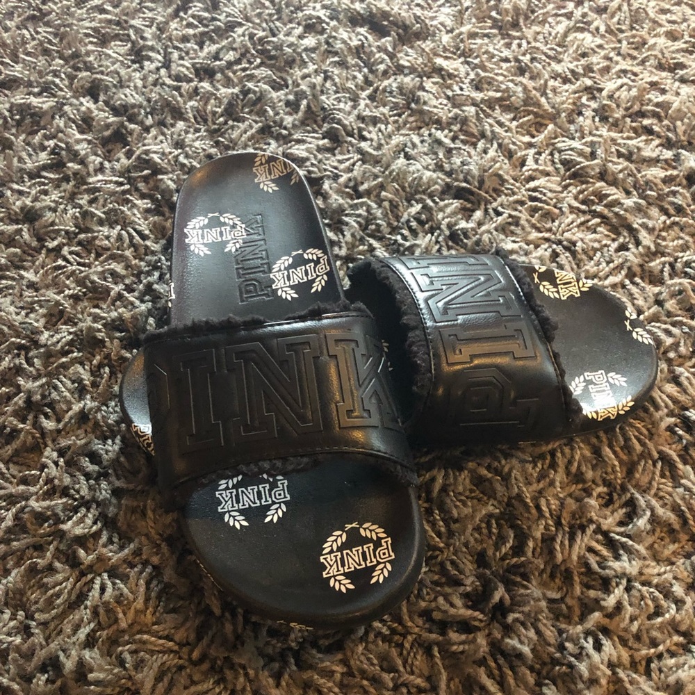 VS PINK black slip ons